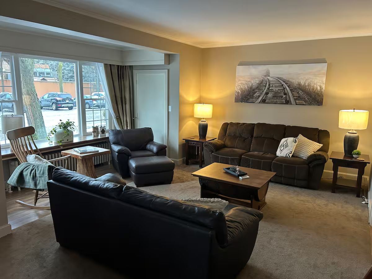 House living room with two leather sofas
